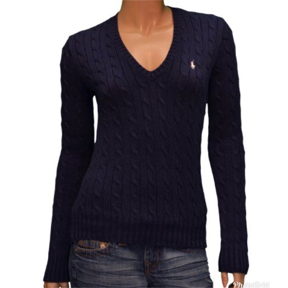 Polo Ralph Lauren Sweaters - POLO Ralph Lauren Navy Cable Knit V-neck Sweater